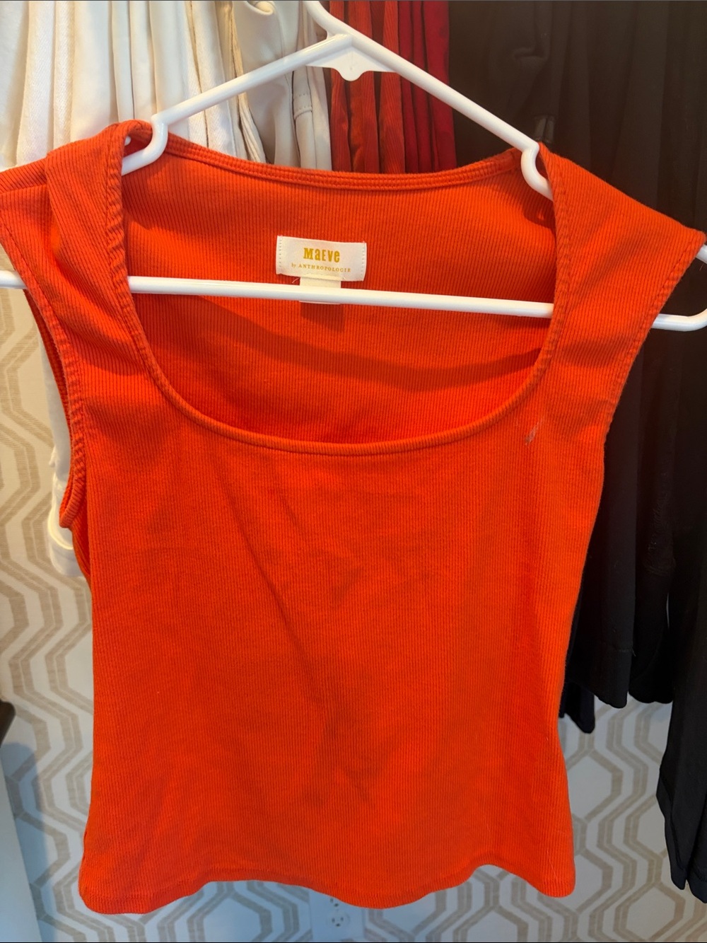 Maeve Orange Ribbed Scoop-Neck Tank